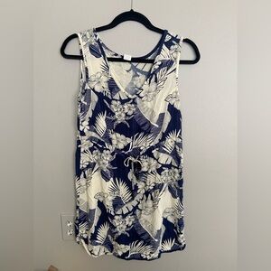 Palmwave Hawaii tropical Sleeveless Dress in Navy and Crème